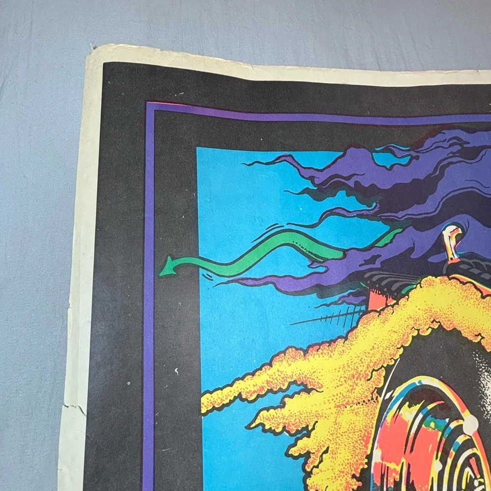 Vintage 1970s Black Light Poster Hot‎ Rod Grim Reaper 34.75x3 Inch